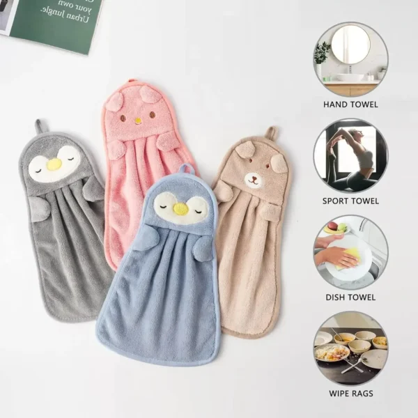 Cute Animal Kids Toddler Hand Towels for Home Bathroom Kitchen with Hanging Loop - Image 4