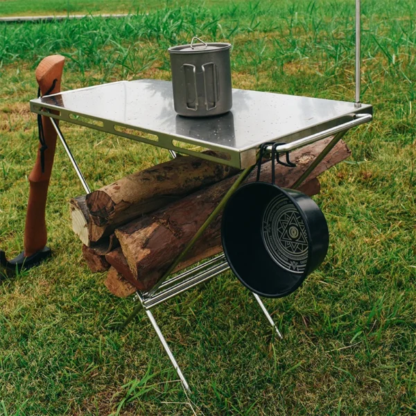 table that can quickly fold and store wood, stainless steel folding camping table - Image 5