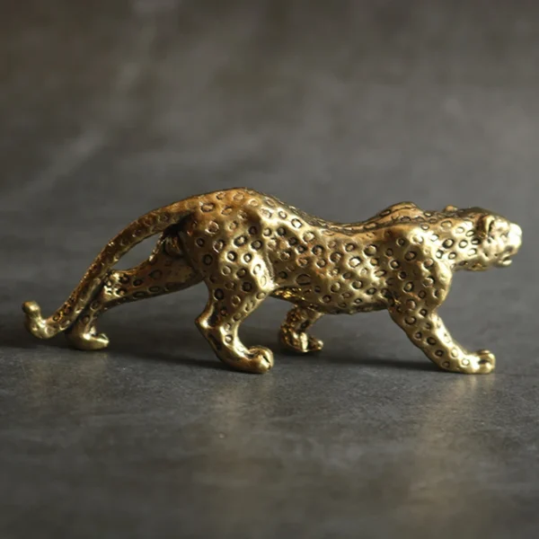 Brass Solid Vintage Cheetah Small Statue Desktop Ornaments Lucky Animal Leopard Figurines Miniatures Crafts Decoration - Image 4