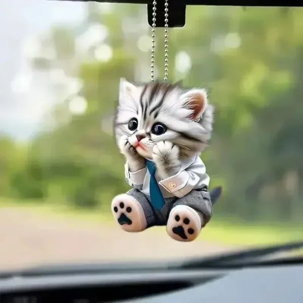 Cat-Shaped Car Pendant Hanging Ornament with Chain Realistic Animal Rearview Mirror Hanging Decor Auto Interior Accessories - Image 2