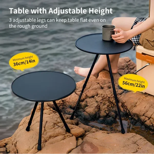 WESTTUNE Camping Round Table with Light Stand Ultralight Portable Folding Table with Adjustable Legs for Picnic Indoor/Outdoor - Image 2