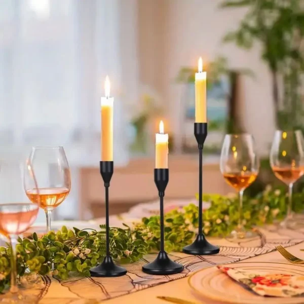 3PC Black Taper Candle Holders - Enrich Your Table with European Style, Perfect for Romantic Dinners, Weddings & Home Decor