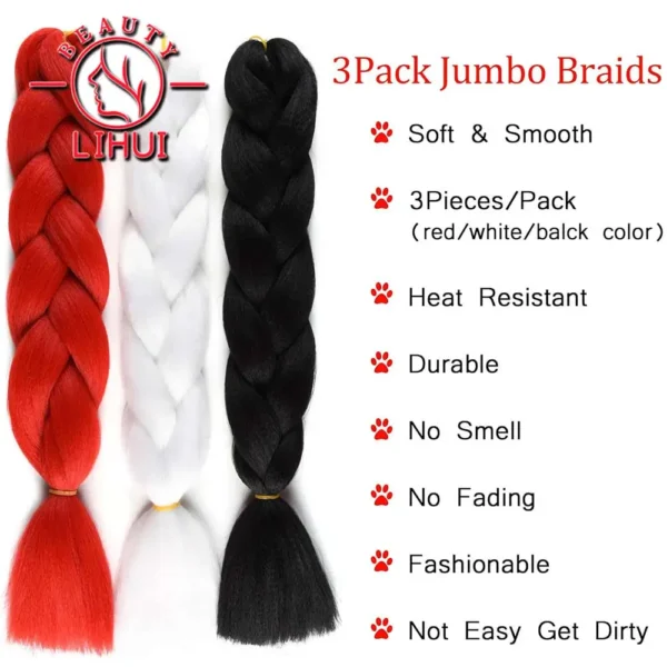 Lihui Synthetic Braiding Hair Pre Stretched Jumbo Braid Hair Extensions 24 inch  Kanekalon Hair For African Braids 100g - Image 2