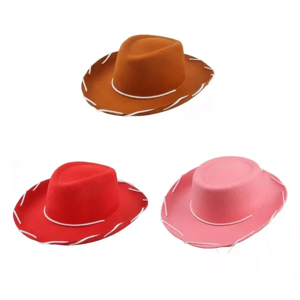 Children Brown Red Felt Woody Cowboy Hat Adjustable Western Big Brimmed Cowboy - Image 5