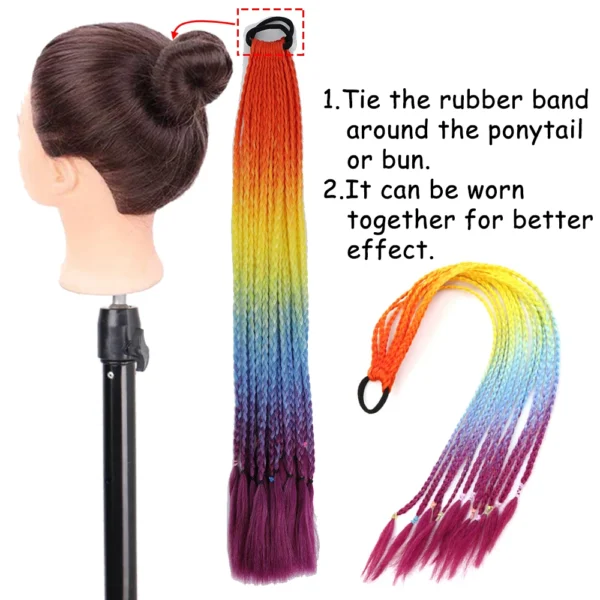 AZQUEEN Synthetic Colored Braided Ponytail Hair Extension Rainbow Color Braids Pony Tail With Elastic Band Girl's Pigtail - Image 2