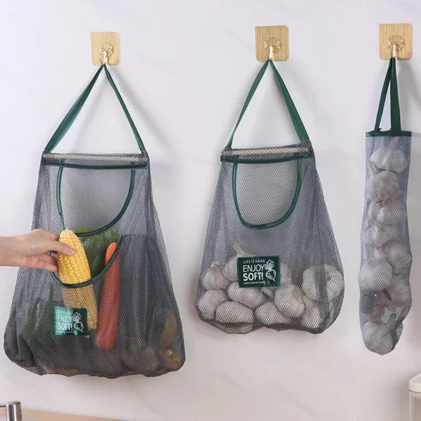 Reusable Kitchen Hanging Mesh Bag Home Fruit and Vegetable Net Bag for Ginger Garlic Potatoes Onions Storage Baskets