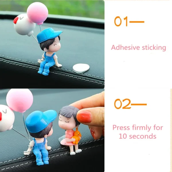 Car Ornaments Cute Cartoon Couples Action Figure Figurines Balloon Ornaments Auto Interior Accessories For Dashboard Girls Gifts - Image 5