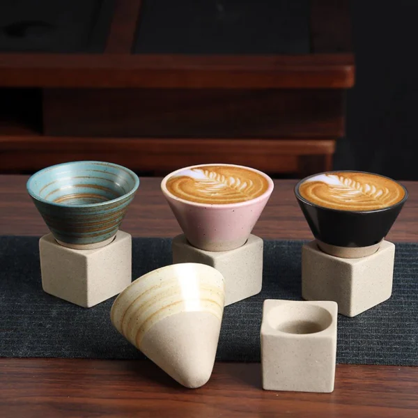 1PC Japanese Style Retro Ceramic Coffee Cup Rough Pottery Tea Cup Latte Pull Flower Porcelain Cup Pottery Mug For Home Office - Image 2