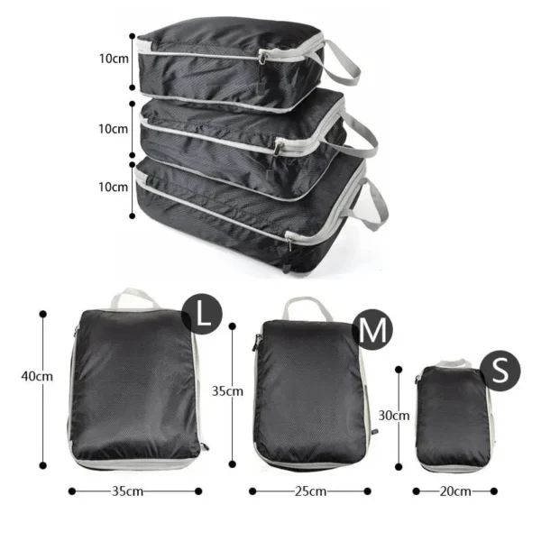 3Pcs/set Black/Blue/Grey Compressible Travel Storage Bag Portable Large Capacity Storage Bag Suitcase Luggage Packing Cubes - Image 6