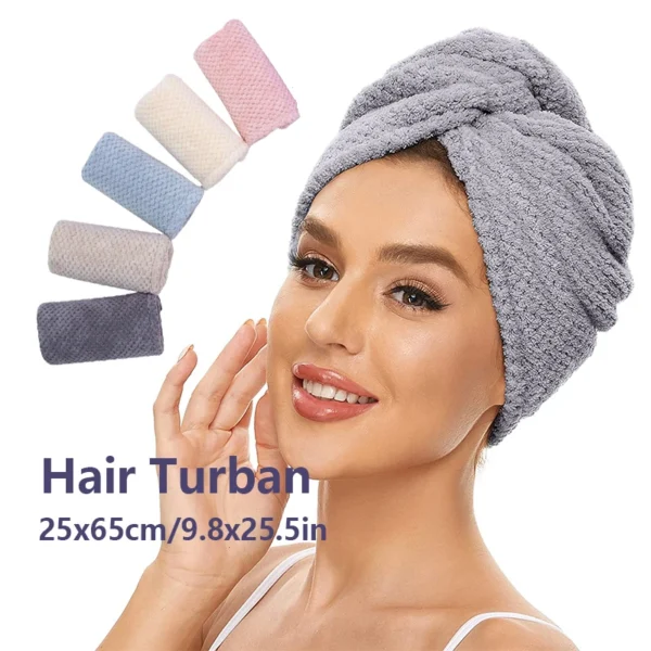 Solid Color Hair Towel Textured Dry Hair Cap 9.8 "X 25.5" Absorbent Hair Towel Wrap for Button-down Women