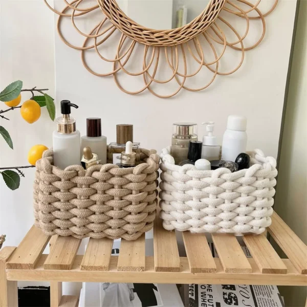 Handmade Cotton Organizer Basket Eco-Friendly Material Closet Rack Baskets for Home Bathroom Accessories - Image 2