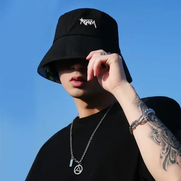 Men Women Summer Basin Cap Hip Hop Hat Double-sided Bucket Hat Graffiti Fishing Fisherman Hat Pattern Packable Sun Protection - Image 6