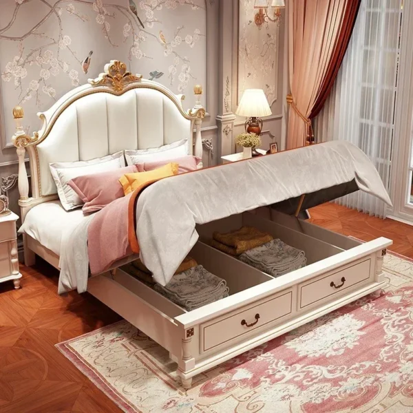 American Luxury Bedroom Sets Double European Wood Solid Bedroom Sets High Box Camas Moderrnas Inteligentes Home Furniture - Image 4