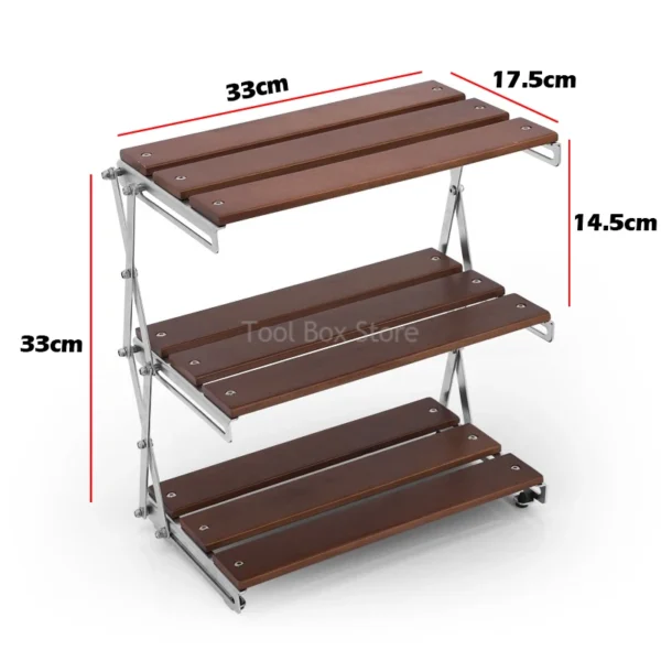 Outdoor Camping Rack Wooden Folding Shelf Portable 3-stage Storage Rack Foldable Mountain Hiker Table Camping Shelf Coffee Table - Image 2