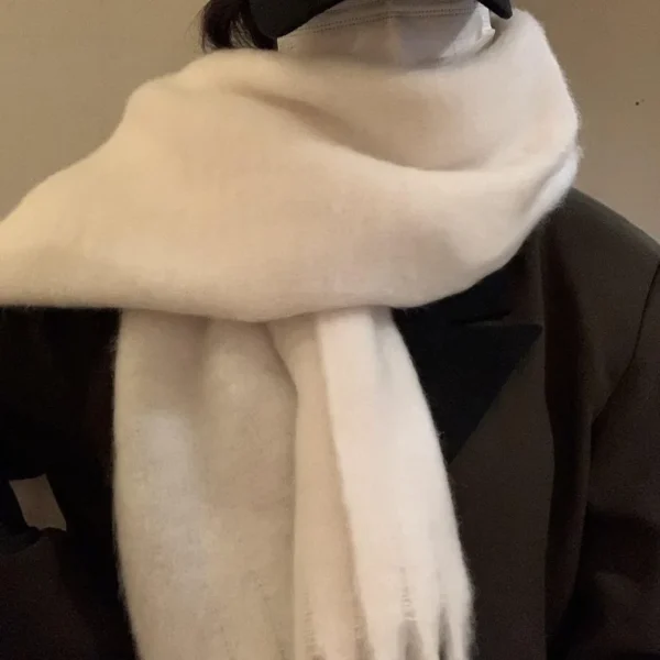 Thickened Solid Color Scarf Women's Winter New 2023 Korean Style Ins Winter Student Versatile Shawl Neck White - Image 2