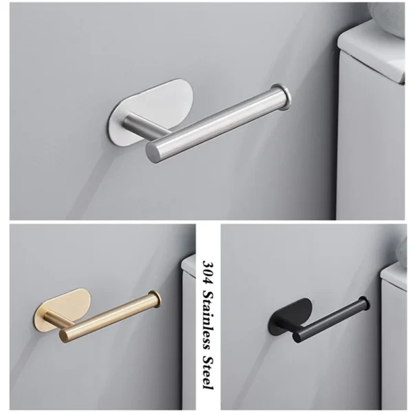 Self Adhesive Toilet Paper Holder Wall Mount No Punching Stainless Steel Tissue Towel Roll Dispenser Bathroom Kitchen Wall Hooks - Image 4