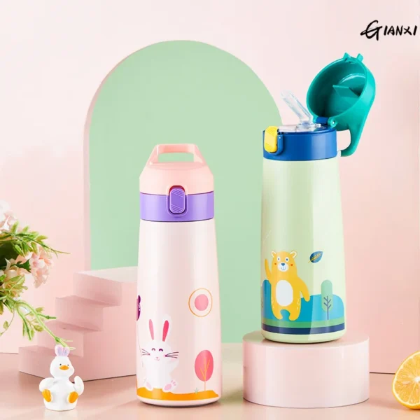 GIANXI Kids Stainless Steel Straw Thermos Mug With Case Cartoon Leak-Proof Vacuum Flask Children Thermal Water Bottle Thermocup - Image 4