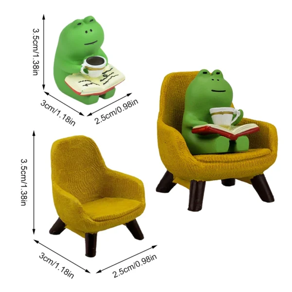 Frog Drinking Coffee Ornament Creative Cartoon Frog Animal Statue Miniature Frog Read Book Figurines for Shelf Desk Decoration - Image 6