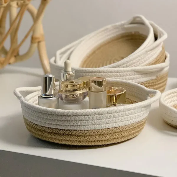 Cotton Rope Weave Storage Basket Table Bowl Wicker Basket Baby Nursery Basket Kids Toys Storage Box Cosmetics Organizer/Handle - Image 2