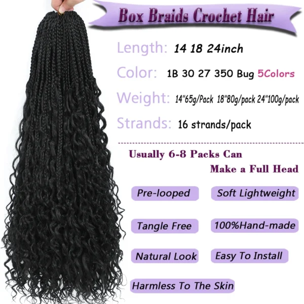 Jayfans 1- 8 Packs Ombre Bohemian Box Braids Crochet Hair With Curly Ends 14 18 24 Inch Synthetic Goddess Braids Hair Extensions - Image 2