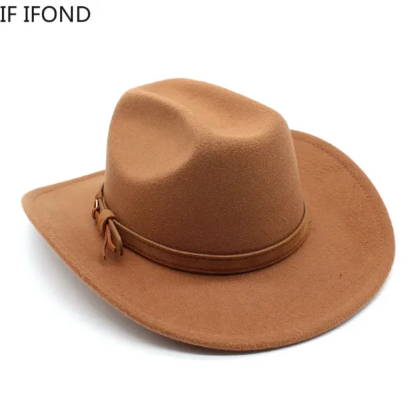 Winter Autumn Men's Western Women Cowboy Hat For Gentleman Lady Cowgirl Jazz Hat Wide Brim Felt Fedora Hat Sombrero Hombre - Image 3