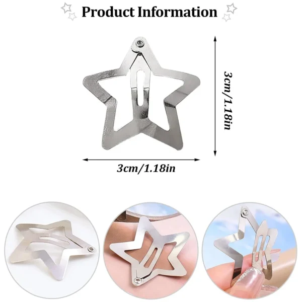 10/25/50/100/200pcs Y2K Silver Star Hair Clips for Girls Metal Snap Clip Hairpins Barrettes Hair Grip Jewel Hair Accessories - Image 3