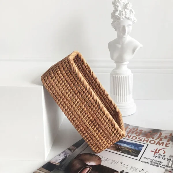 Manual Rectangular Weaving Rattan Wicker Basket Fruit Snacks Tray Bread Hand-knitted Box Portable Picnic Storage Box - Image 4