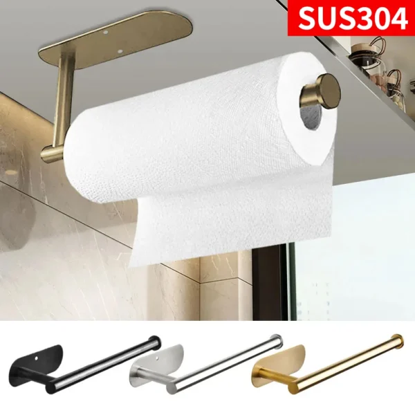 Stainless Steel Toilet Paper Towel Holder Adhesive Kitchen Paper Roll Rack Bathroom No Punch Wall Mount Tissue Dispenser Hanger