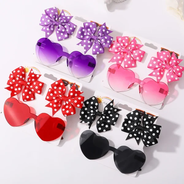 3Pcs/set Kids Cute Solid Dot Hairpin Colorful Heart Sun Glasses Set Girls Boutique Bowknot Hair Clips Children Hair Accessories - Image 2