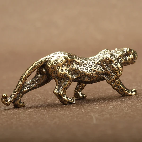 Brass Solid Vintage Cheetah Small Statue Desktop Ornaments Lucky Animal Leopard Figurines Miniatures Crafts Decoration - Image 2