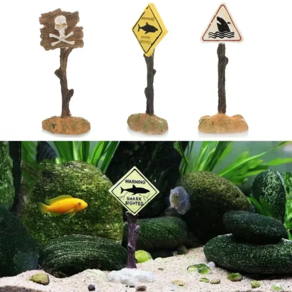 Resin Aquarium Decoration Ornaments Artificial Shark Warning Sign Landscaping Accessories for Fish Tank Aquarium Background - Image 6