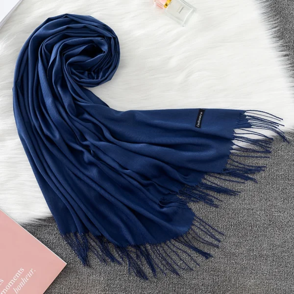 Winter Female Scarf Cashmere Shawls Wraps Women Solid Long Hijab Stoles Pashmina Bufanda Tassel Autumn Lady Headband 2022 - Image 5