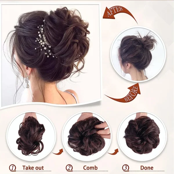 6 Inch Synthetic Hair Bun Extensions Messy Curly Elastic Hair Scrunchies Hairpieces Chignon Donut Updo Hair Pieces for Women - Image 5