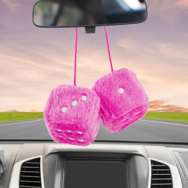 Fuzzy Dice for Car Mirror Pair of 2.7?? Retro Square Fuzzy Plush Dice with Dots for Hanging Car Accessories Interior Fluffy