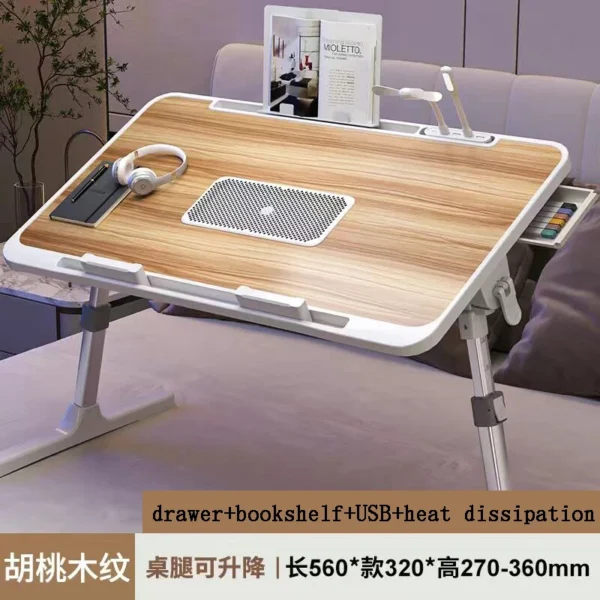 Lift Foldable Laptop Table for Bed Stand Lap Lazy Learning Desk Student Computer Desk for Working Read with Radiator Drawer - Image 5