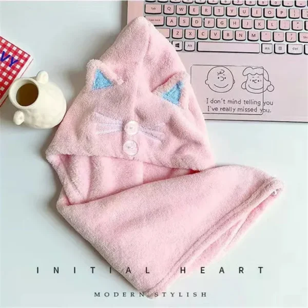 Cute Cat Hair Cap Microfiber Hair Towel Long Hair Quick Dry Hat Bath Towel Strong Water Absorbent Women Wrap Wiping Hair Towel - Image 5