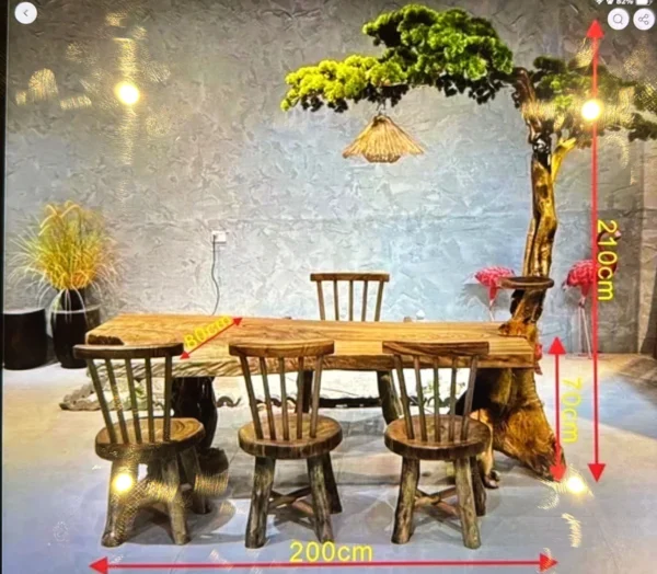 Large wooden table, one table, four chairs set, furniture, solid wood, including tree - Image 2