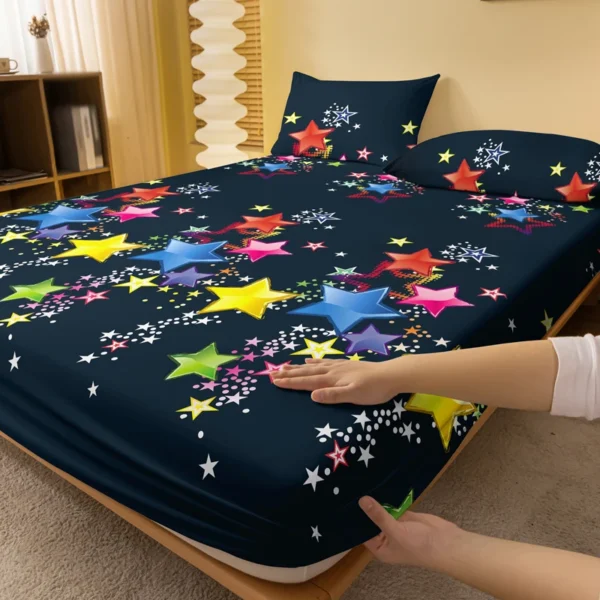 1 piece of matte bedsheet with scattered patterns of colorful stars, bedroom printed bedspread, bedding (excluding pillowcases) - Image 2