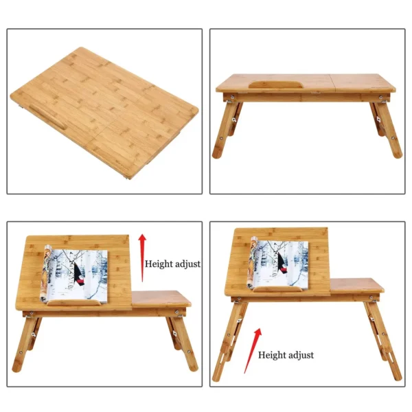 100% Bamboo Laptop Desk with Height Adjusted Foldable Breakfast Serving Bed Tray Top Tilted Drawer bed table with Pen Notch - Image 6