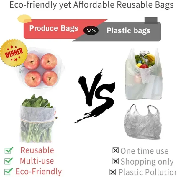 3Pcs Mesh Storage Bags Transparent Reusable Fruit Vegetable Bags Net Pocket Produce Washable Mesh Bags Kitchen Storage Baskets - Image 5