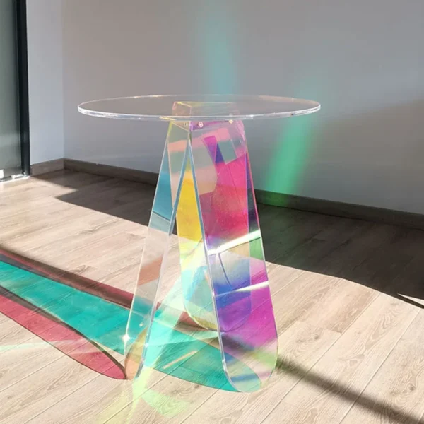 Sleek Modern Acrylic Round Side Table for Stylish Living Rooms Iridescent Acrylic Designer Coffee Table with Artistic Flair - Image 4