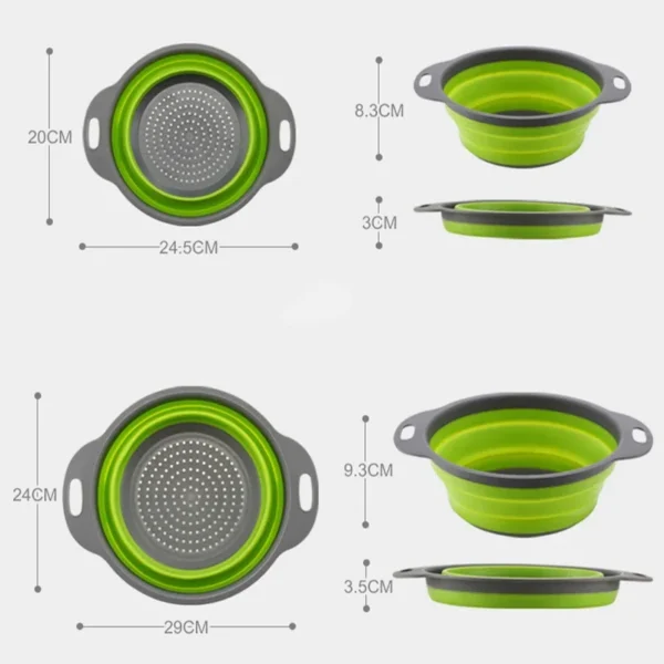 2pcs Silicone Round Folding Vegetable Fruits Washing Drain Basket Colander Strainer Collapsible Drainer Kitchen Tool cocina - Image 6