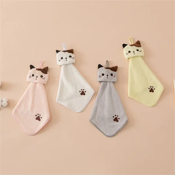 Cute cat kitchen cleaning towel coral velvet hand towel bathroom hanging absorbent dishcloth soft cleaning cloth rag - Image 4