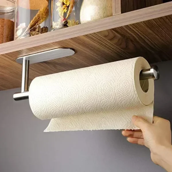 Stainless Steel Paper Towel Holder Self Adhesive Kitchen Roll Paper Holder No Punching Kitchen Bathroom Lengthen Storage Rack