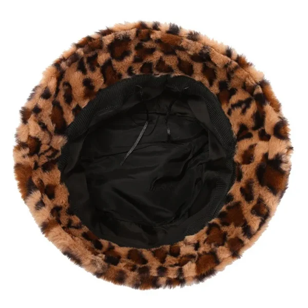 Hat Woman Winter Show Face Little Leopard Print Fisherman Hat Woman Versatile Warm Pot Hat Ins Plush Bucket Hat - Image 4