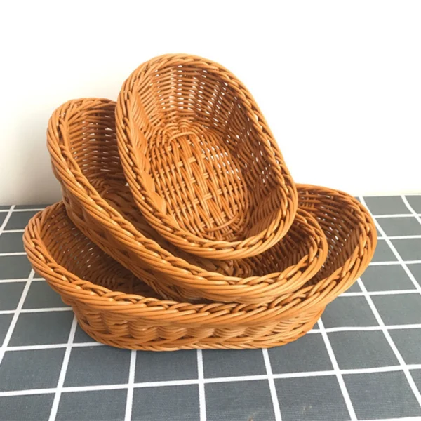 Simulation Hand Woven Rattan Basket Kitchen Supplies Food Serving Holders Suitable for Restaurant Vegetables CLH@8 - Image 6