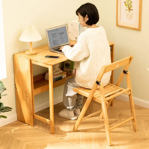 Folding Desk Computer Table Office Desk Student Home Small Desktop Solid Wood Bedroom Bedside Writing Workstation - Image 3