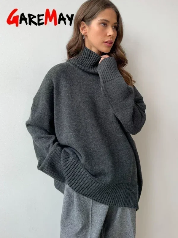 Women's Turtleneck Sweater Oversize Winter Vintage  Knitted Red Sweater Pullover Women Soft Gray Warm Sweater for Women 2024 - Image 5