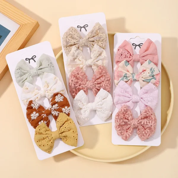 4Pcs/Set Lovely Cotton Bowknot Clips Safe Hairpins Girl Fresh Pastoral Hairclips Baby Hair Accessories Kids Print Hairgripe Gift