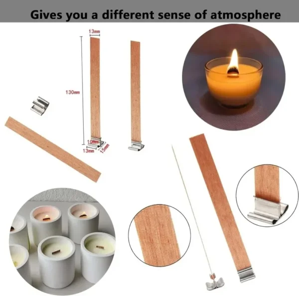 Wooden Candle Wicks Flat Candle Wooden Iron Stand Candle Cores with Base Holder for Handmade DIY Candle Making Craft - Image 4